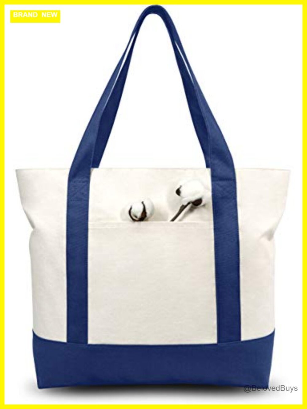 Canvas Tote Bag with External Pocket Reusable Grocery Zipper